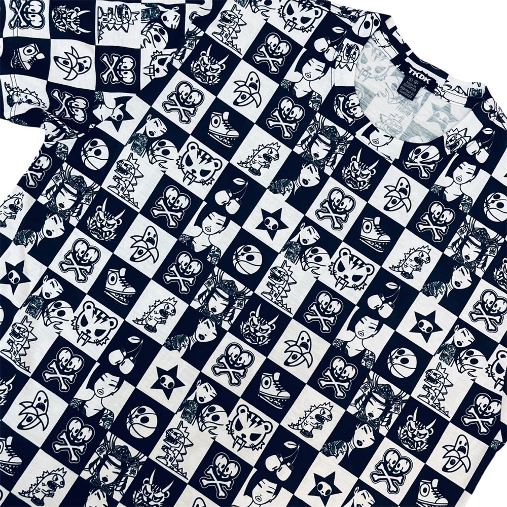 Tokidoki Asian Girl Kaiju Salaryman Checkerboard Print Shirt Men’s Large Tee NWT